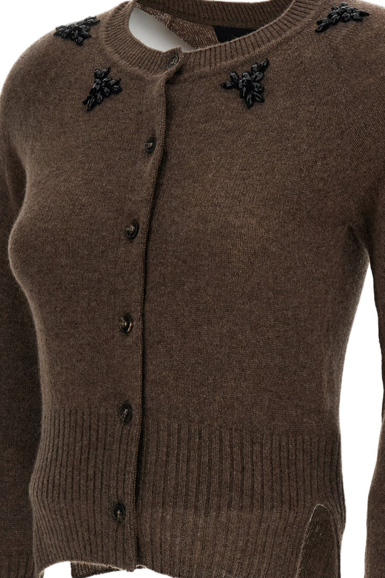 Simone Rocha Cropped Cashmere Cardigan With Crystal-Cut Appliqué