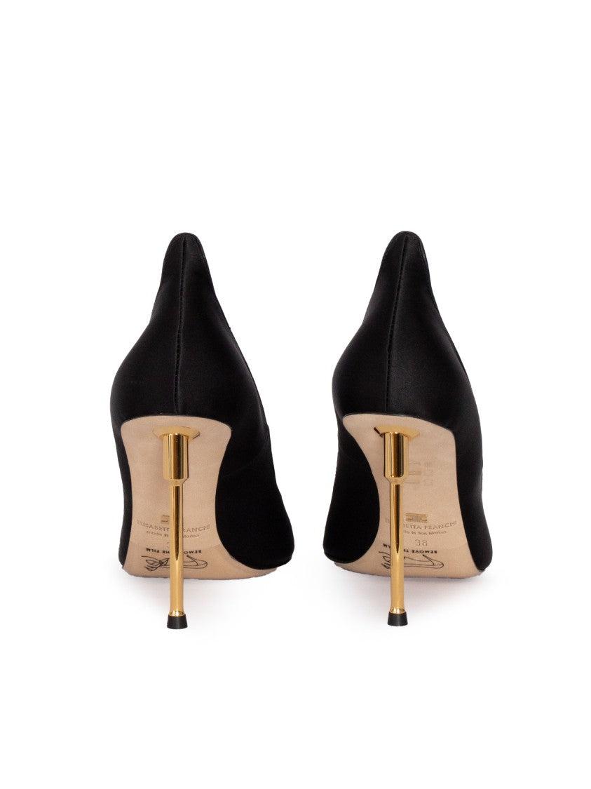Elisabetta Franchi High-Heeled Satin Finish Pumps With Gold Accents