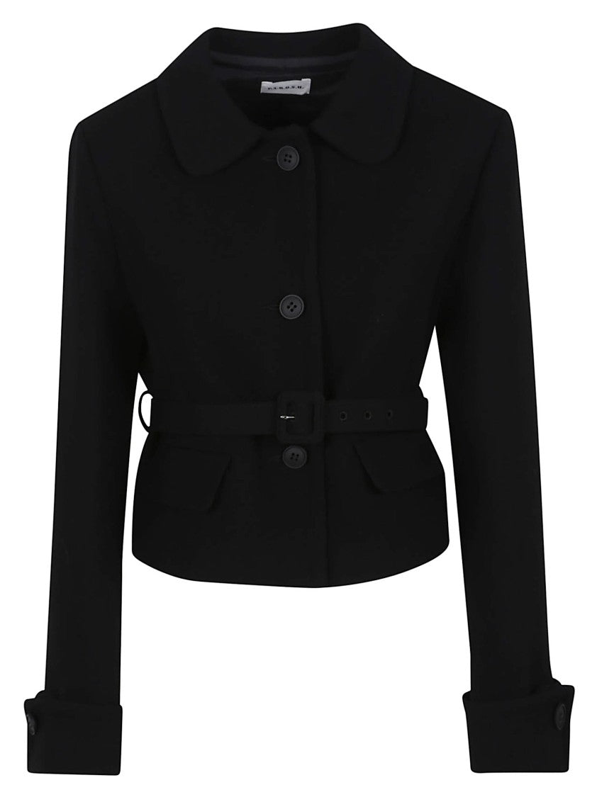 Parosh Cropped Wool Jacket With Turn-Up Cuffs And Tone-On-Tone Belt