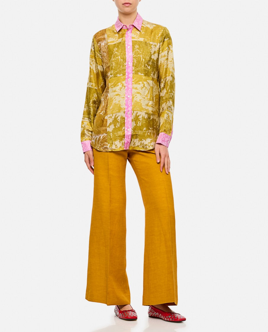 Pierre-Louis Mascia Yellow/Pink Printed Shirt With Pointed Collar