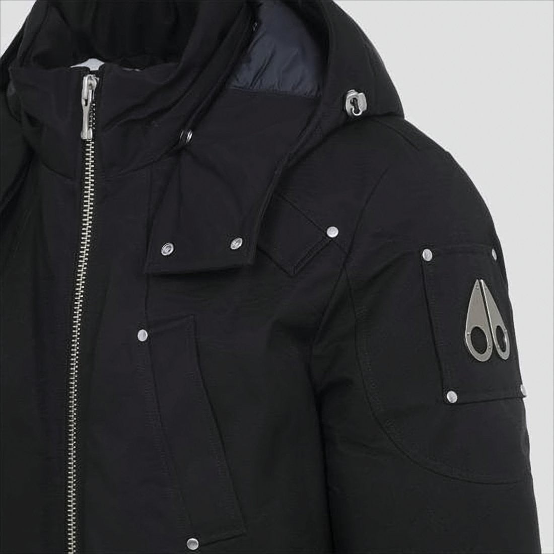 Moose Knuckles Matte Black Bomber Jacket With Detachable Hood