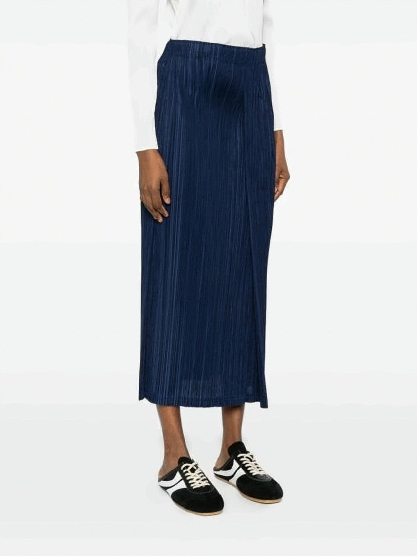 Pleats Please Pleated Midi Skirt With Subtle Texture And Elastic Waistband