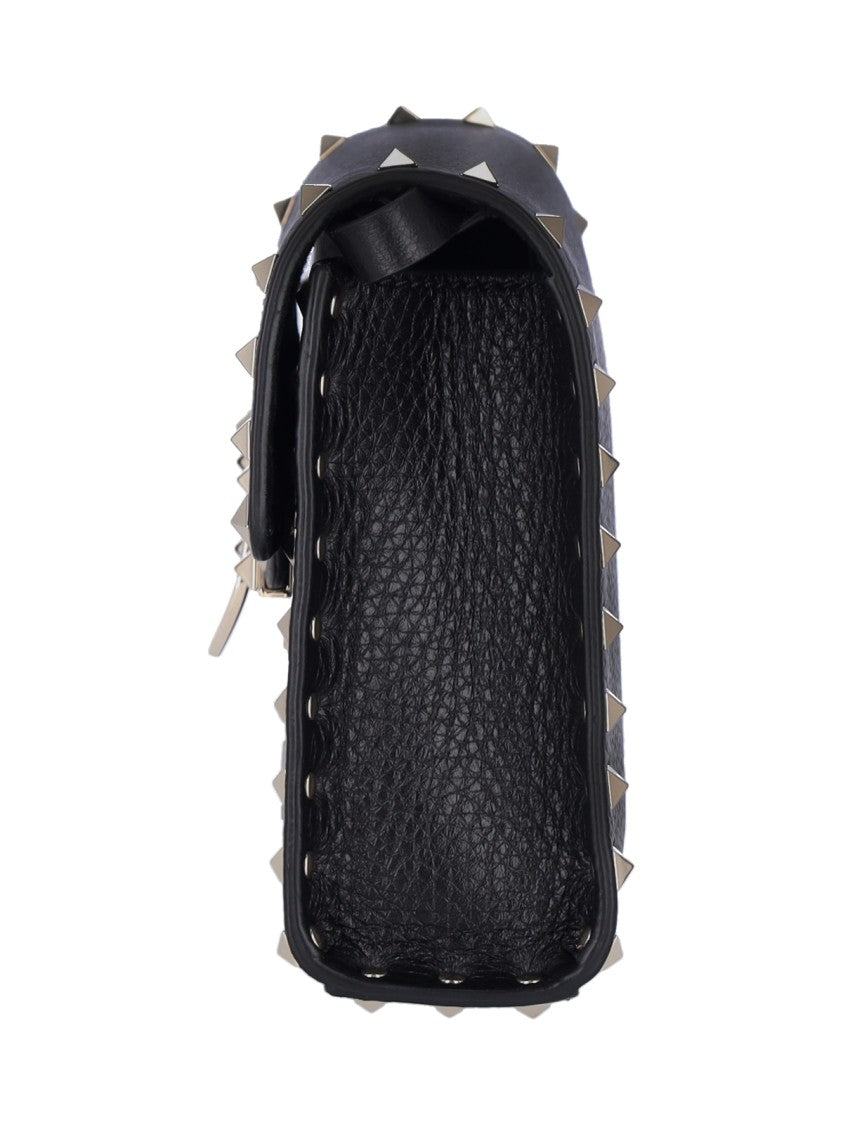 Valentino Garavani Rectangular Crossbody Bag In Black Hammered Leather