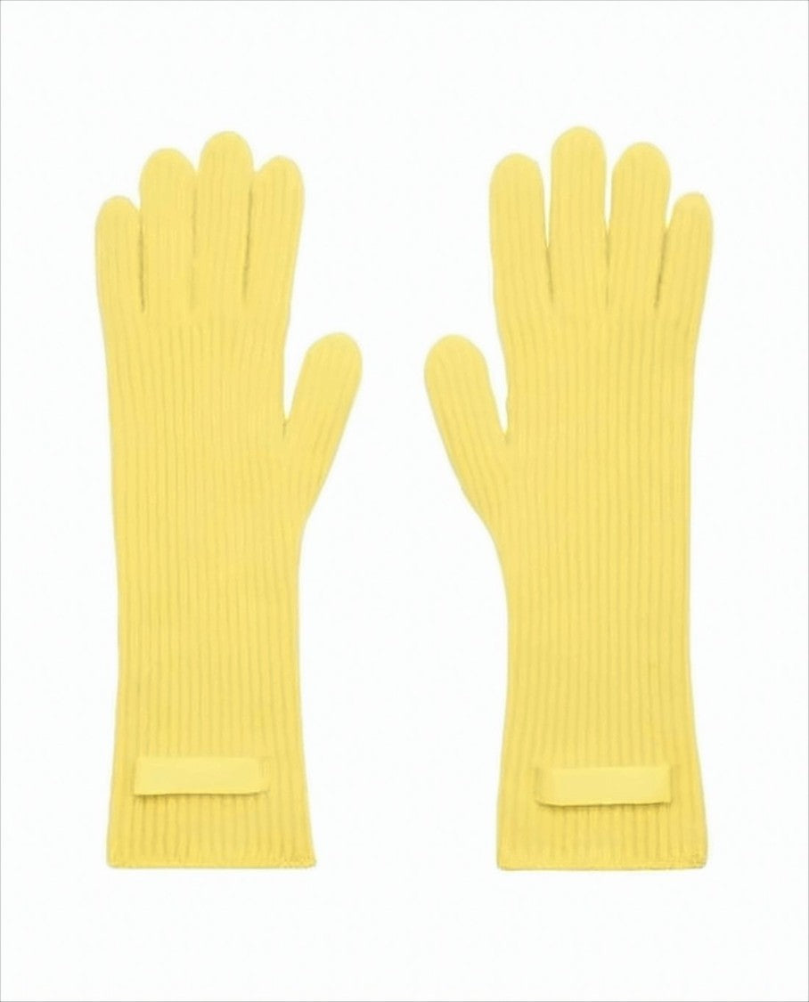 Jacquemus Ribbed Knit Yellow Gloves With Long Cuff