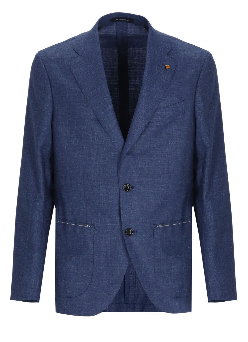 La Torre Red Blue Classic Lapel Wool Blazer