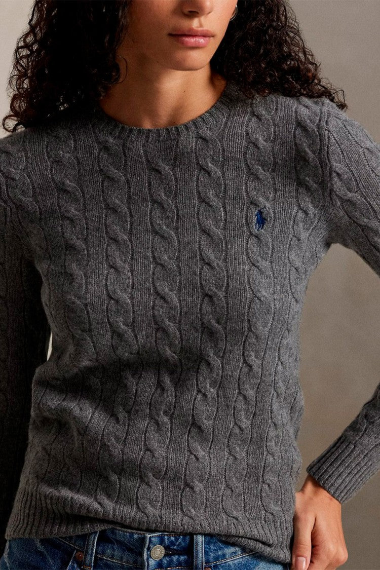Polo Ralph Lauren Grey Wool-Cashmere Blend Cable-Knit Sweater