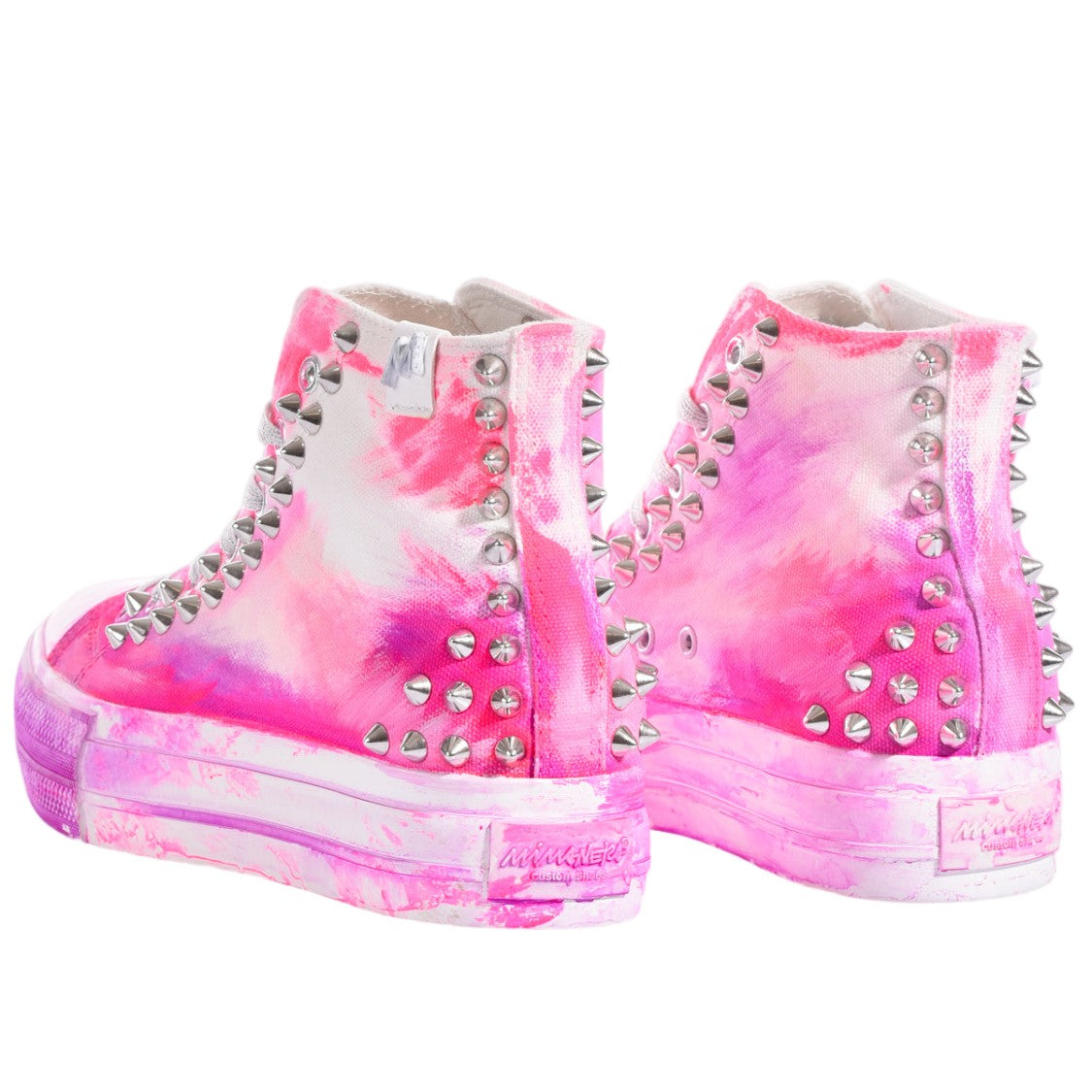 Mimanera Washed-Effect Handcrafted Studded Platform Sneakers