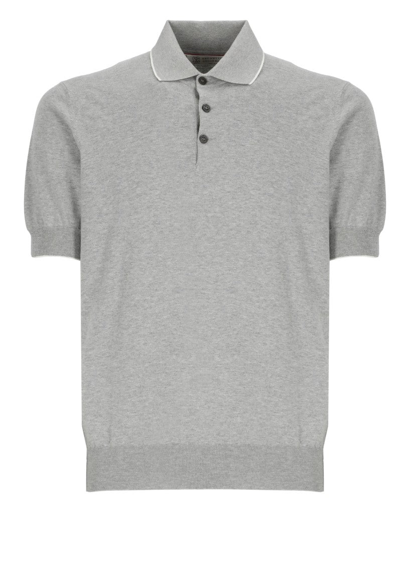 Brunello Cucinelli Grey Cotton Polo Shirt