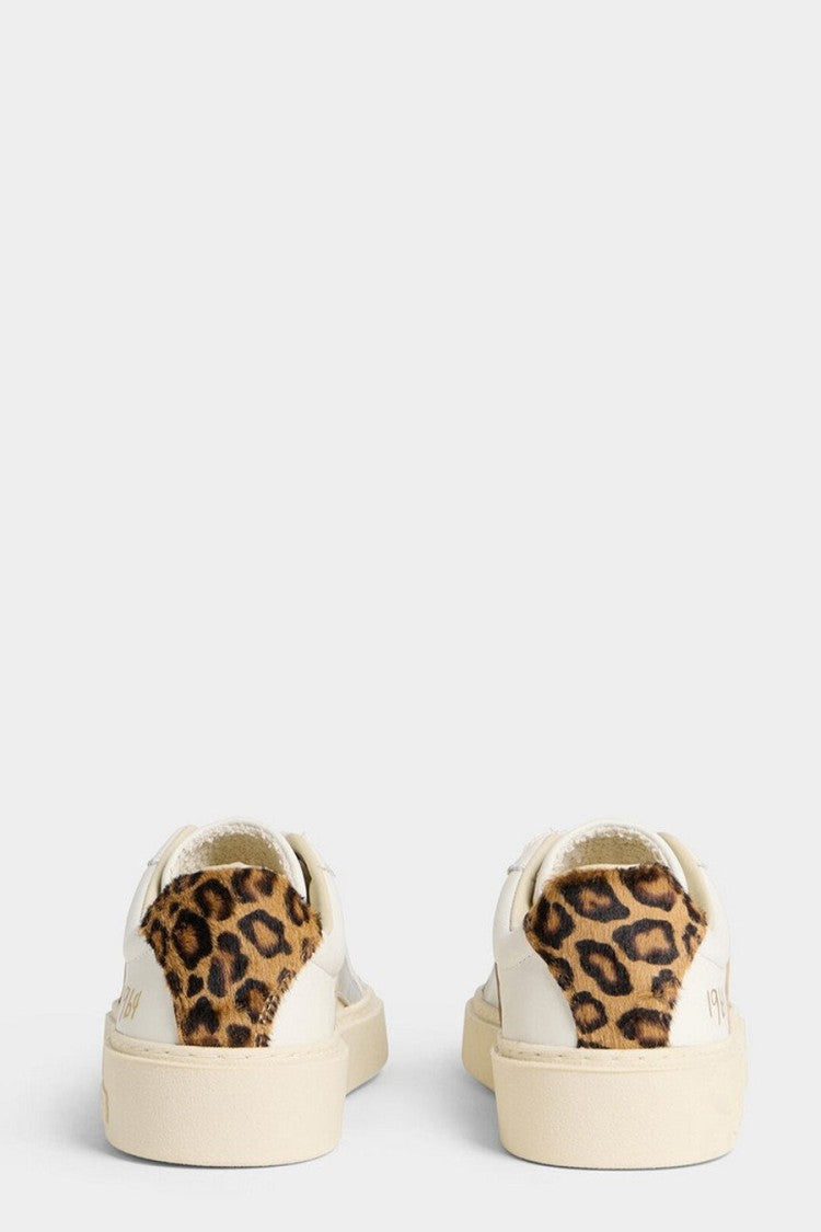 Dsquared2 White Leopard-Print Heel Tab Metallic Panel Leather Sneakers