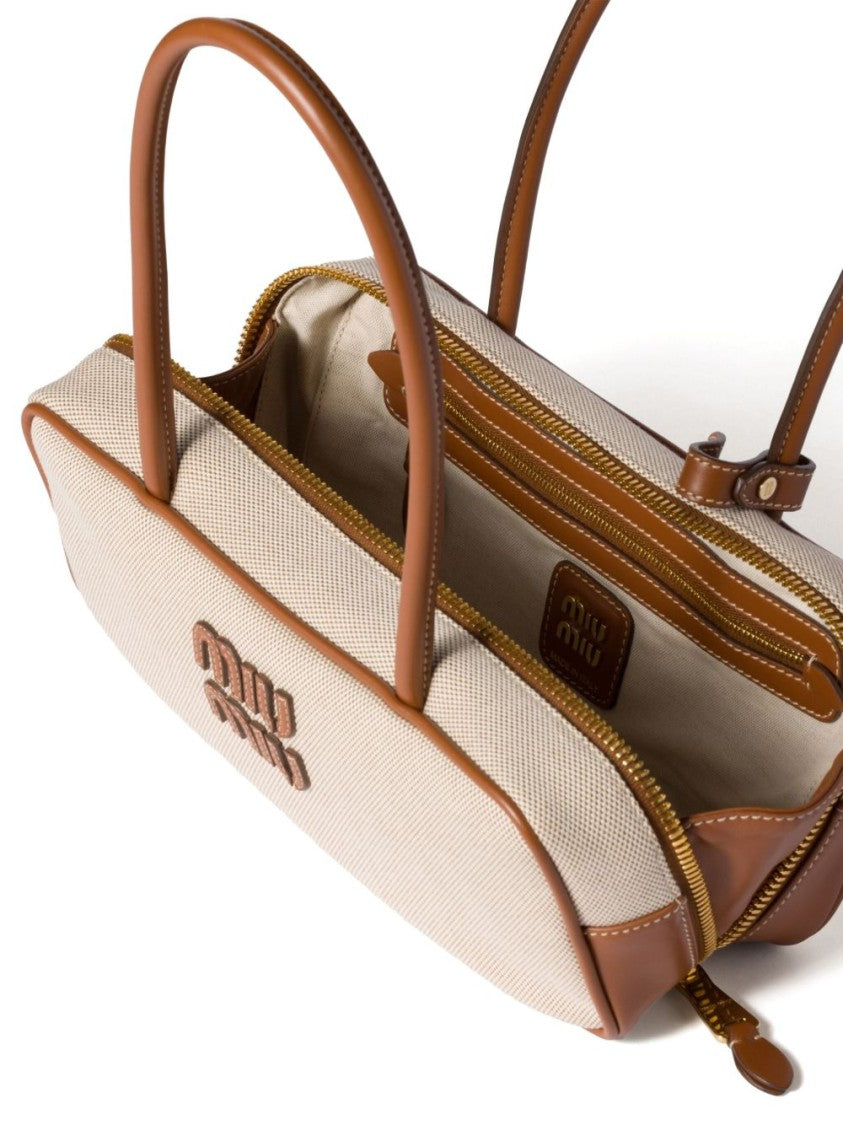 Miu Miu Beige Beau Canvas Leather Shoulder Bag