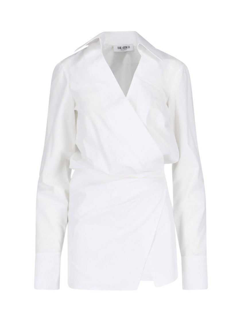 The Attico Draped Mini Shirt Dress – White