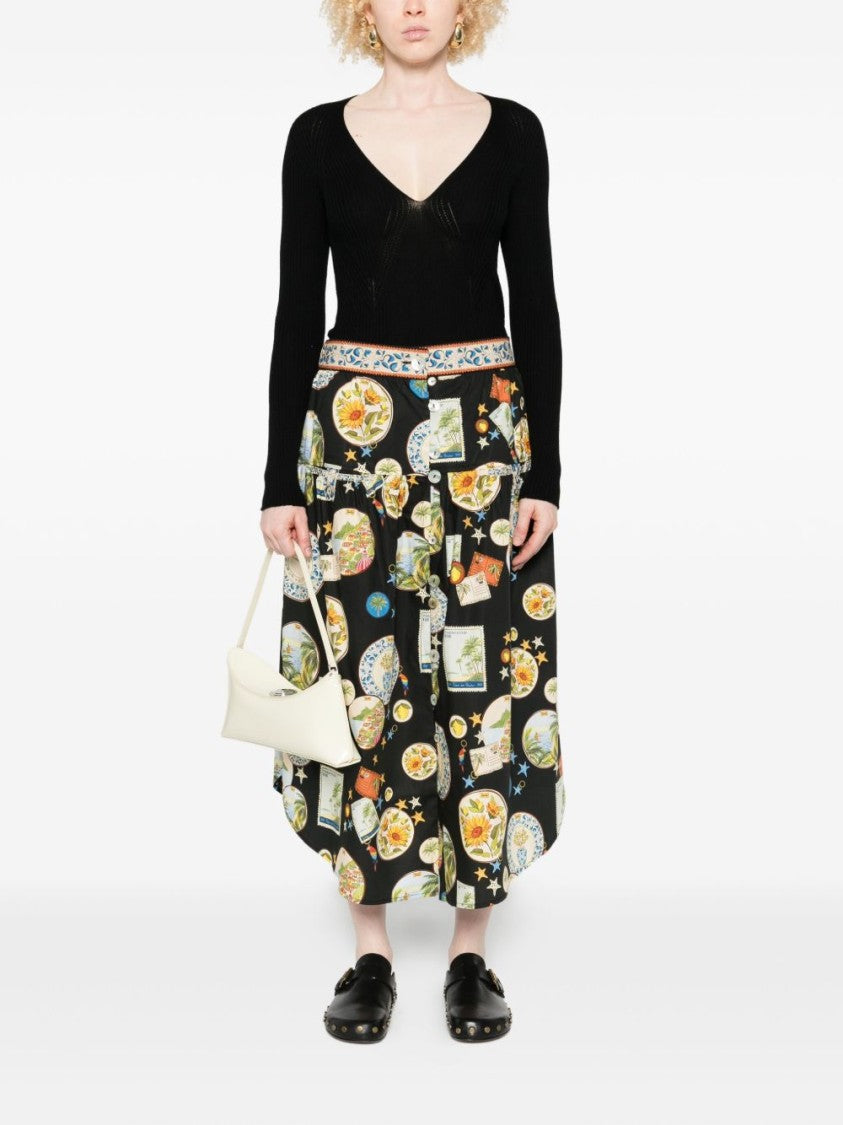 Twin-Set Fitted Black Ribbed Sweater With Deep V-Neckline