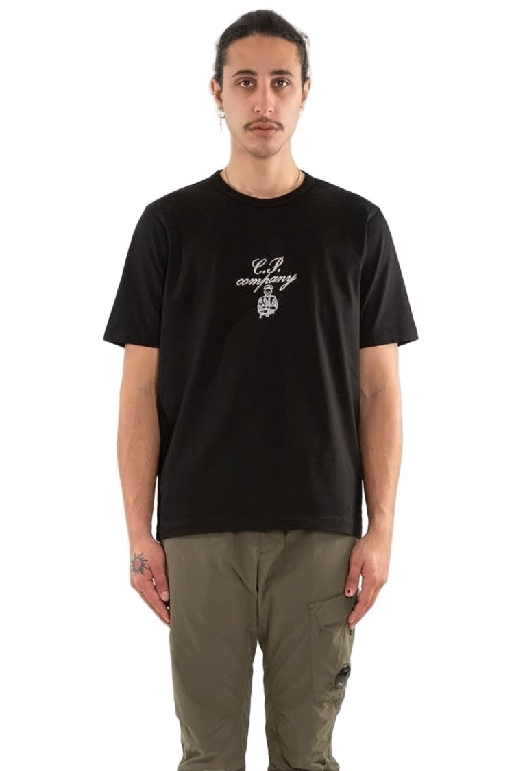 C.P. Company Short-Sleeved Black Cotton T-Shirt With Logo Detail
