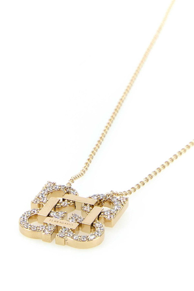Salvatore Ferragamo Gold Metal Necklace With Sparkling Pendant