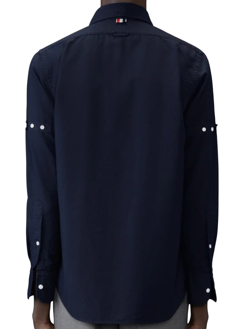 Thom Browne Long-Sleeve Button-Up Shirt With Structured Collar And Minimalist Design