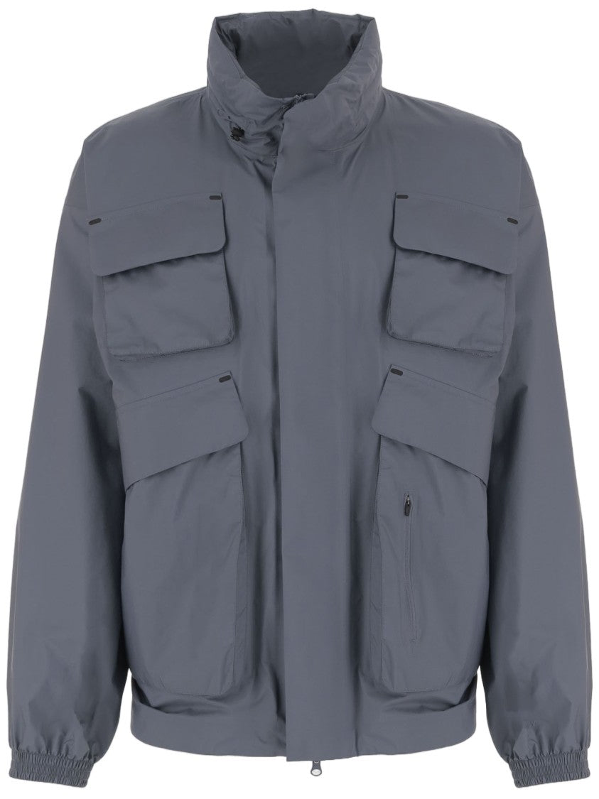 Save The Duck Anthracite Blue Nylon Jacket With Multi-Pocket Design