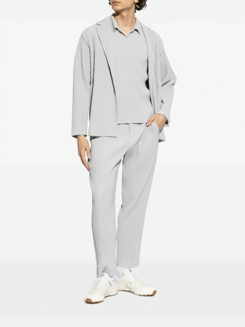 Homme Plissé Issey Miyake Pleated Texture Straight Pants With Elastic Waistband