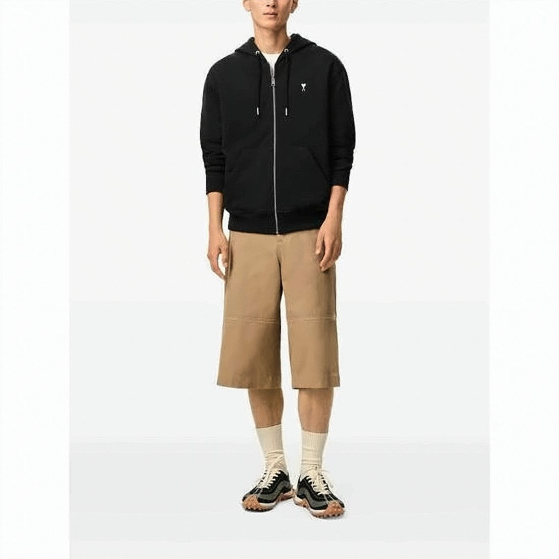 Ami Paris Zip-Up Hoodie With Drawstring Hood And Embroidered Logo