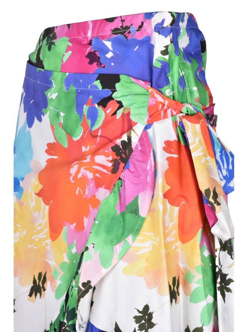 Sara Roka Multicolor Floral Wrap Cotton Maxi Skirt