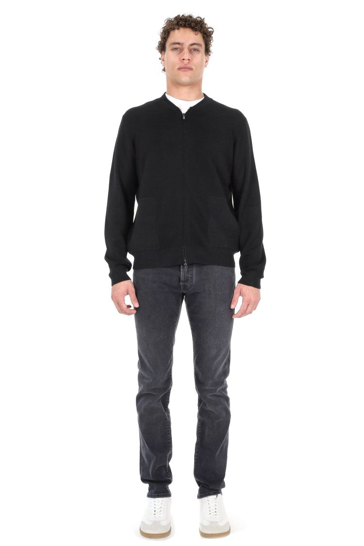 Drumohr Baseball Collar Merino Wool Full-Zip Sweater
