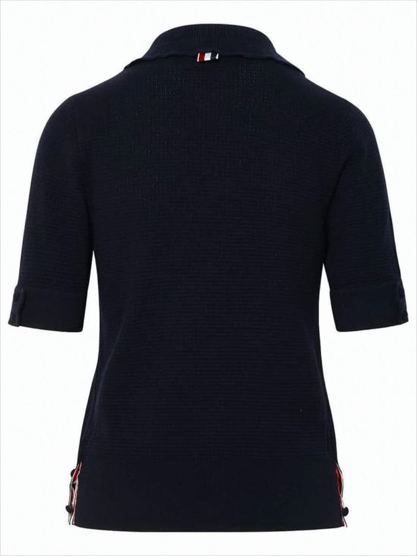 Thom Browne Short-Sleeved Knitted Sweater With Button-Down Front And Unique Lacing