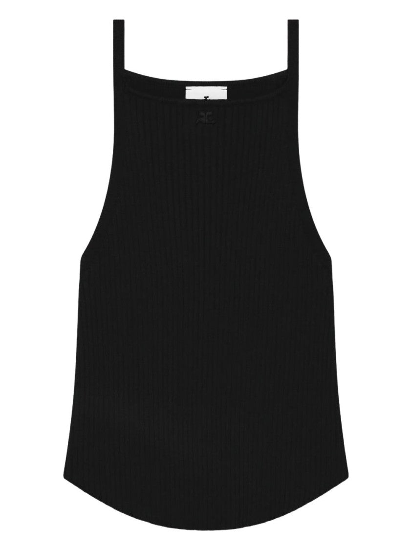 Courrèges Black Minimalist Sleeveless Curved Hem Top