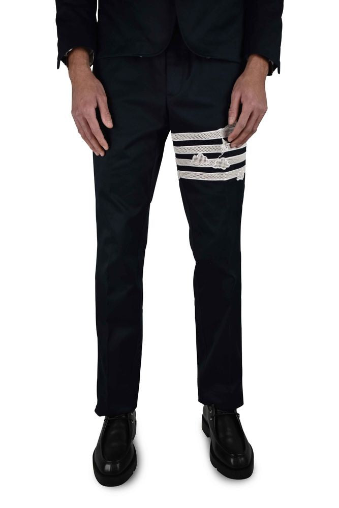 Thom Browne Navy Blue Tailored Suit With Embroidered Accents