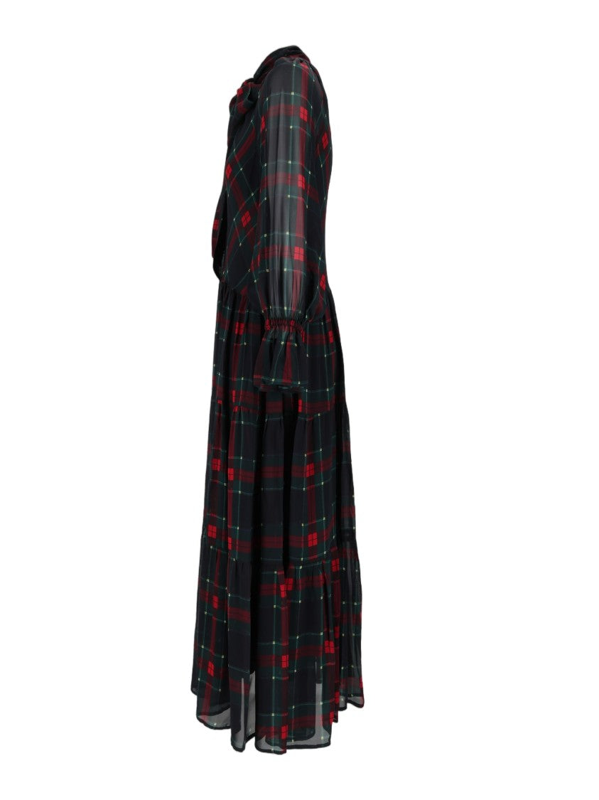Shirt A Porter Abito Lungo Stamp In Chiffon Dark Plaid Midi Dress