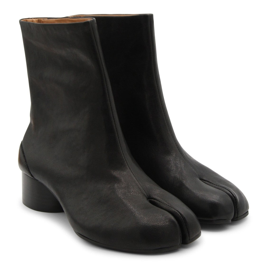 Maison Margiela Black Leather Tabi Ankle Boots With Side Zip