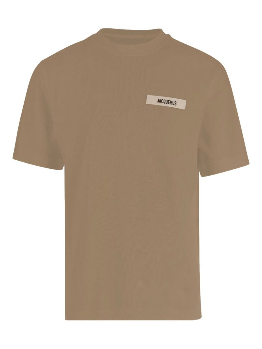 Jacquemus Beige Ribbed Embroidered Logo Crew Neck T-Shirt