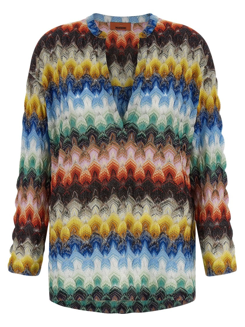 Missoni Lamé Knit Blouse With Raschel Lace