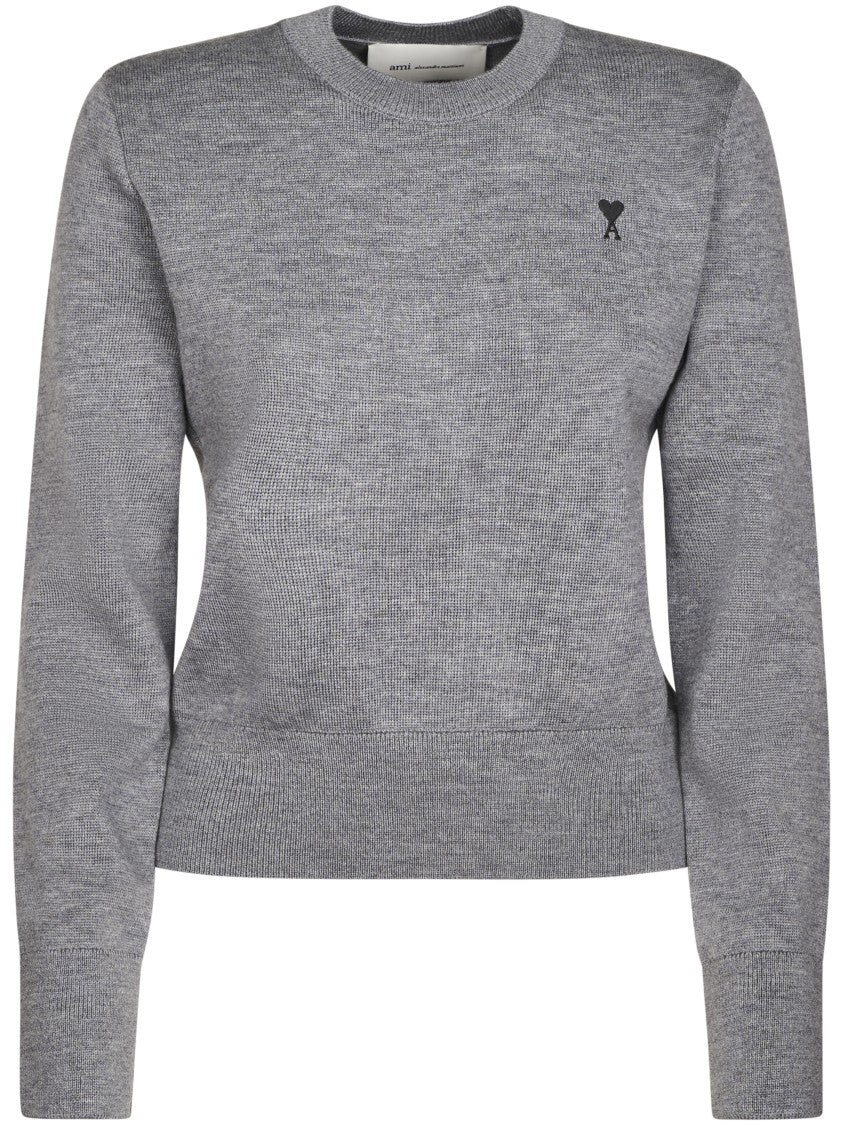 Ami Paris Crewneck Sweater With Fitted Silhouette And Heart Logo