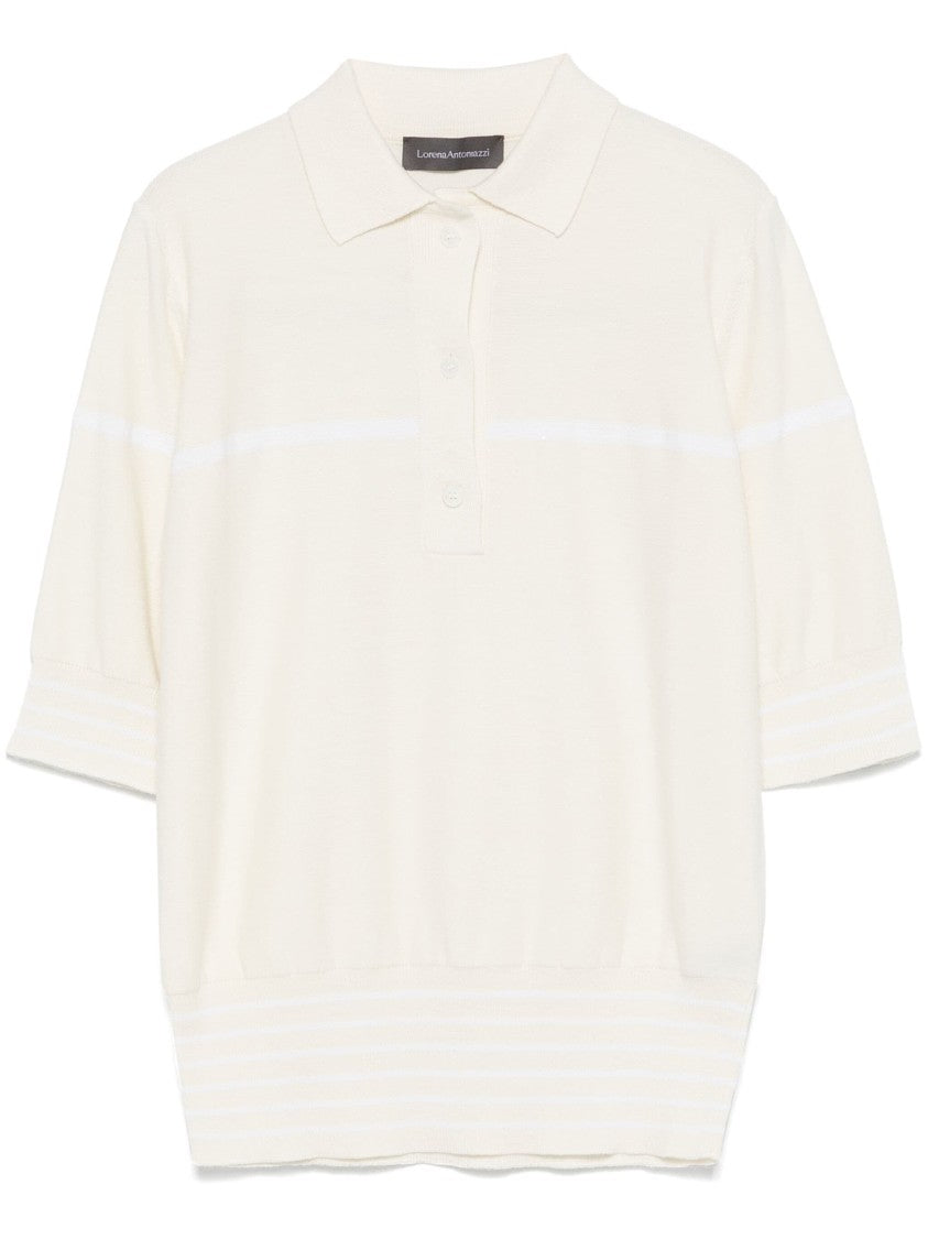 Lorena Antoniazzi White Soft Knit Cotton-Cashmere Polo Shirt