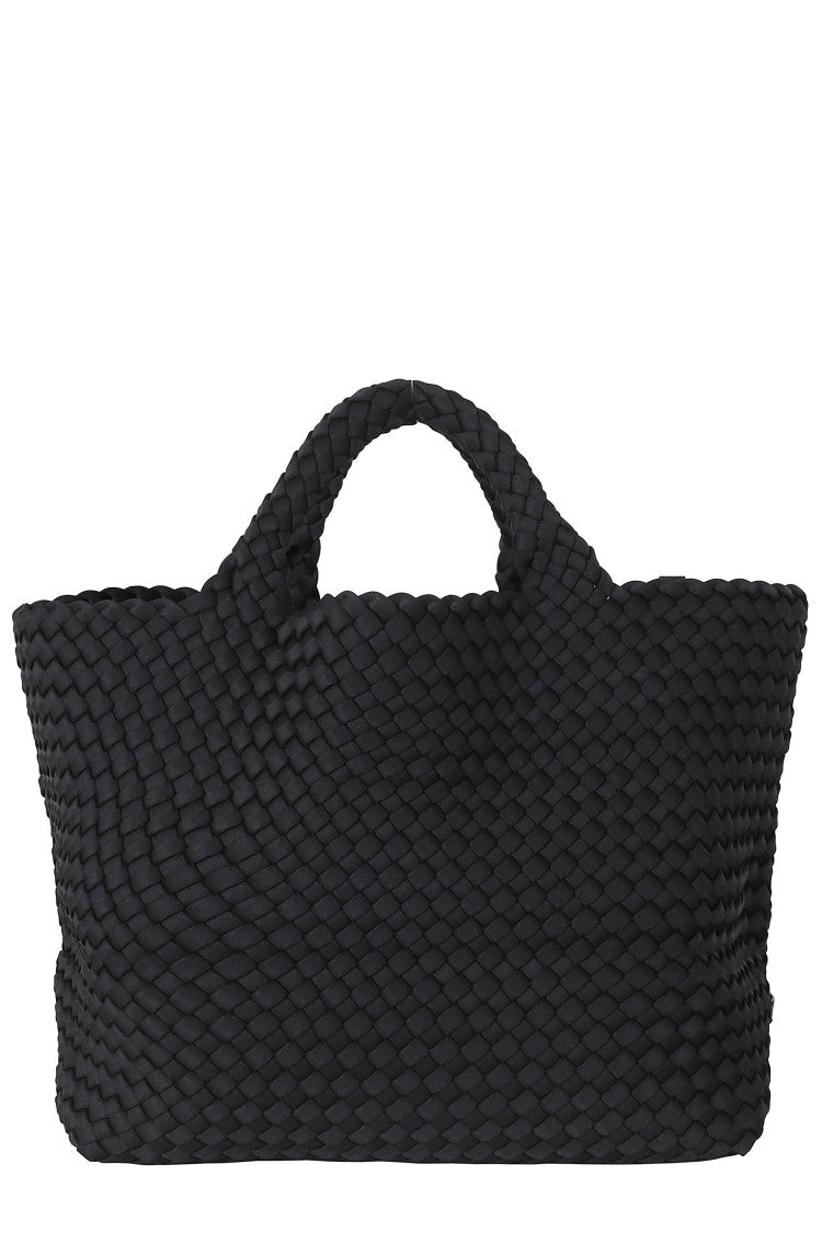Naghedi Black St Barths Woven Motif Neoprene Tote Bag