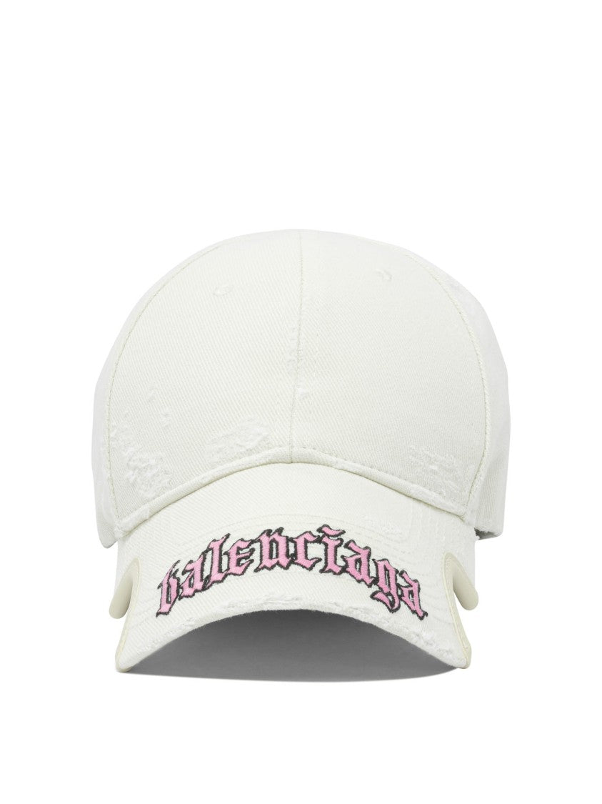 Balenciaga Classic White Cotton Cap With Distressed Texture