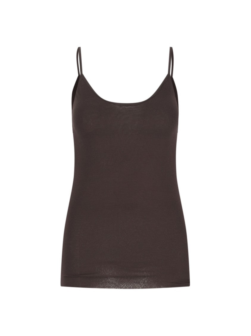 Khaite Selee Top In Brown Viscose Jersey Ribbed Knit