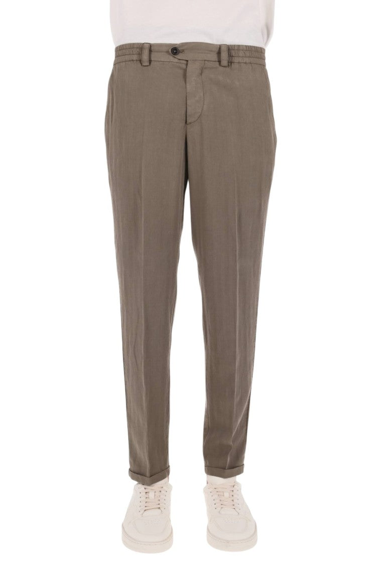Pt Torino Tailored Brown Pants With Elastic Waistband And Flap Pockets
