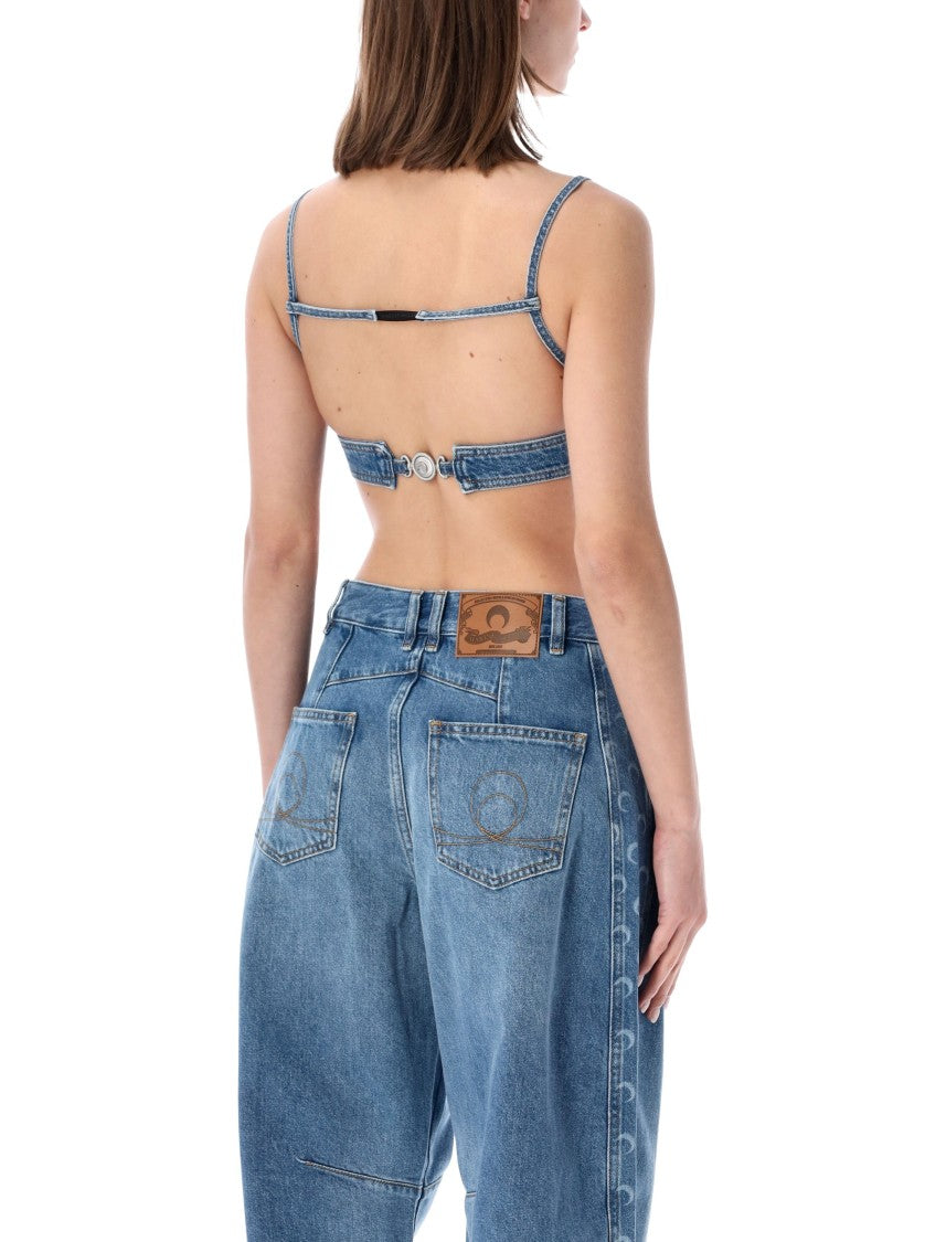 Marine Serre Moon Denim Shaped Crop Top