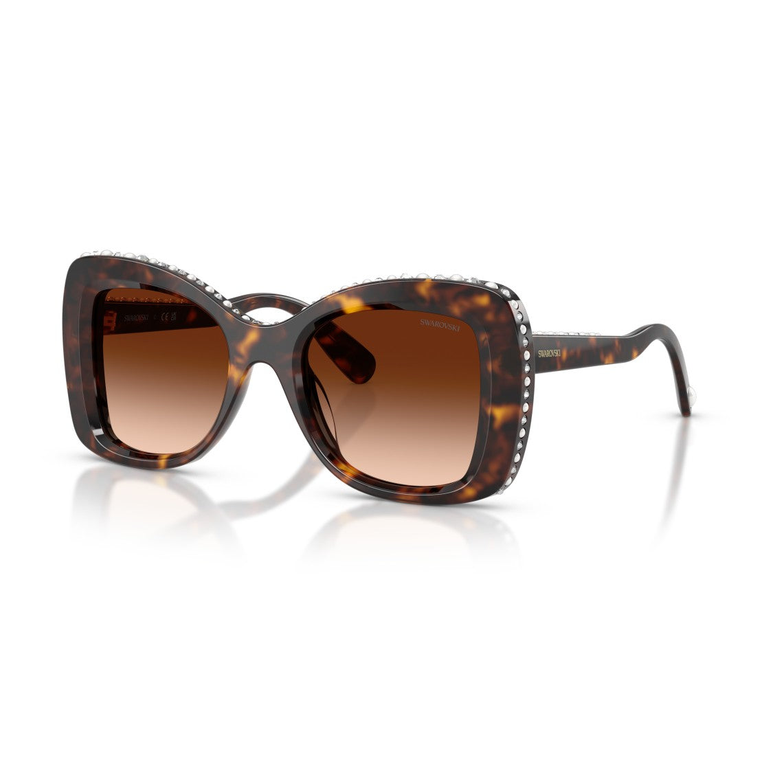 Swarovski 0Sk6062u Oversized Square Tortoiseshell Sunglasses With Crystal Accents