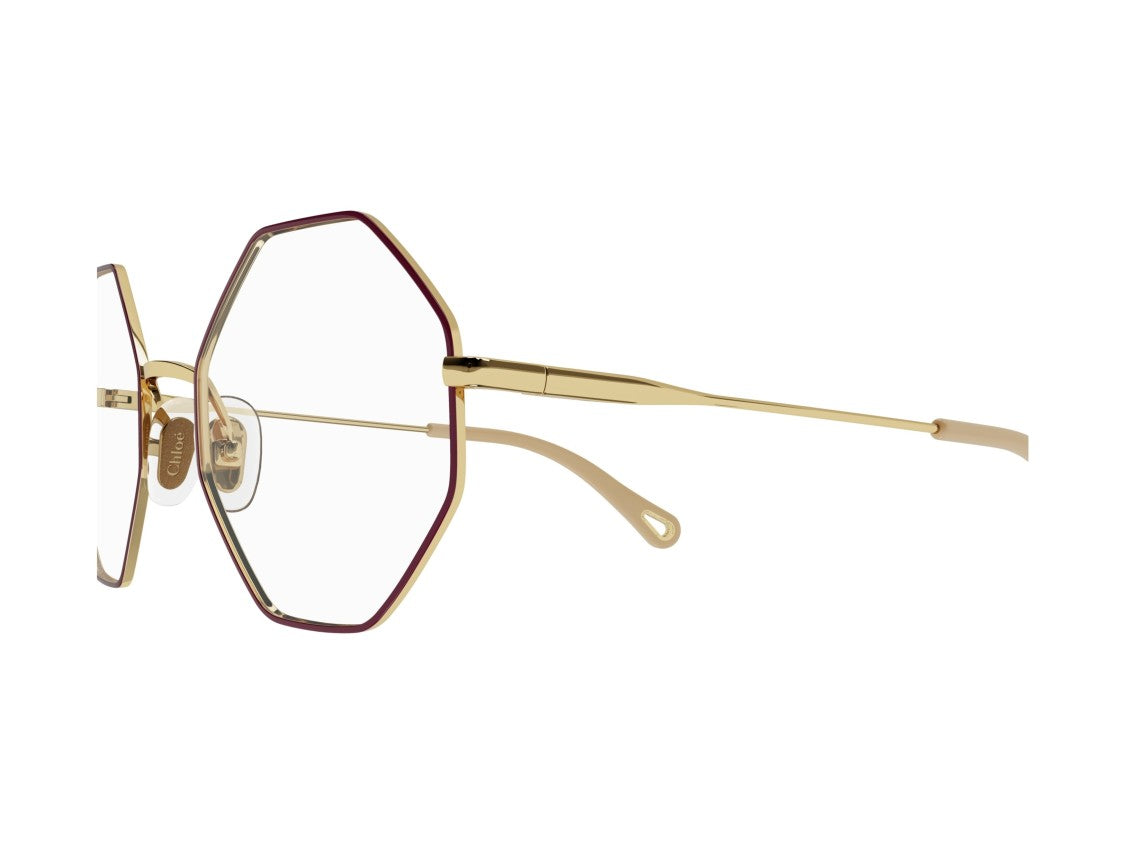 Chloé Gold Ch0022o Burgundy Octagonal Geometric Eyeglasses