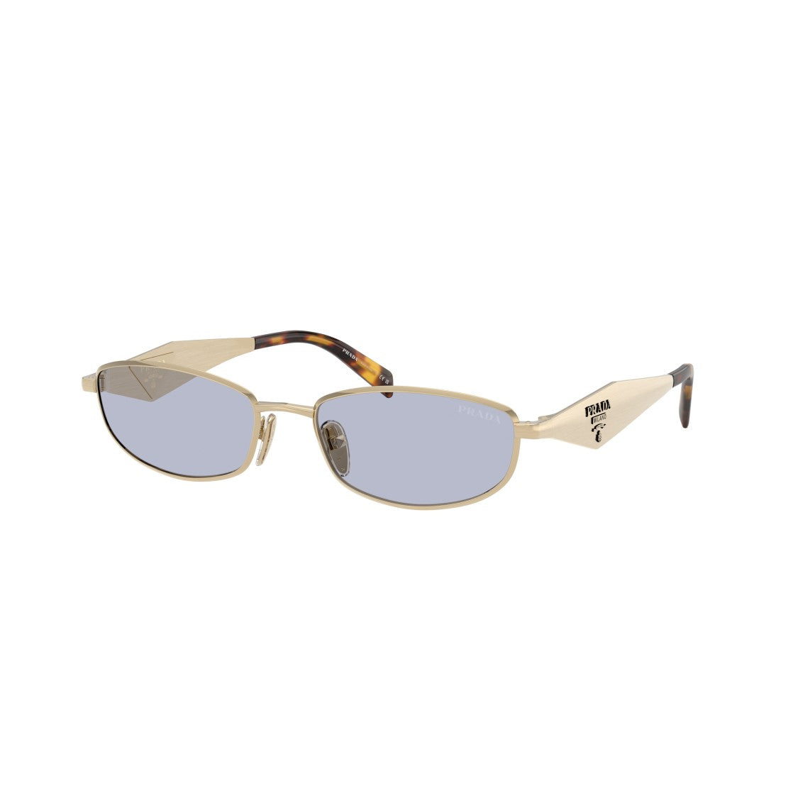 Prada Rectangular Gold-Tone Metal Frame Sunglasses With Tortoiseshell Temples