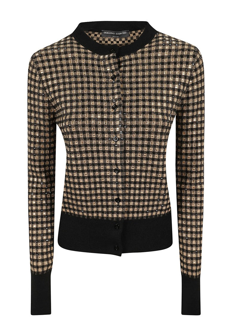 Ermanno Scervino Gingham Pattern Cardigan With Crystal Embellishments