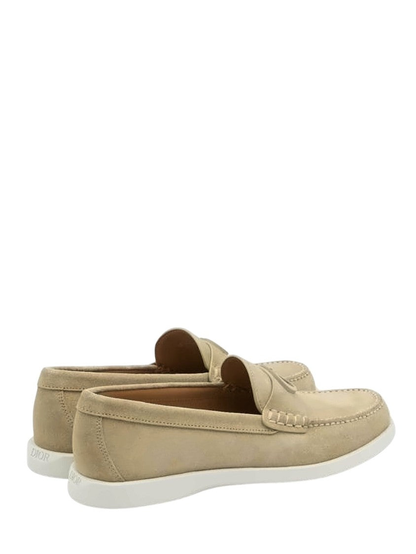 Christian Dior Soft Suede Loafers With Calf Leather Accents And Rubber Sole