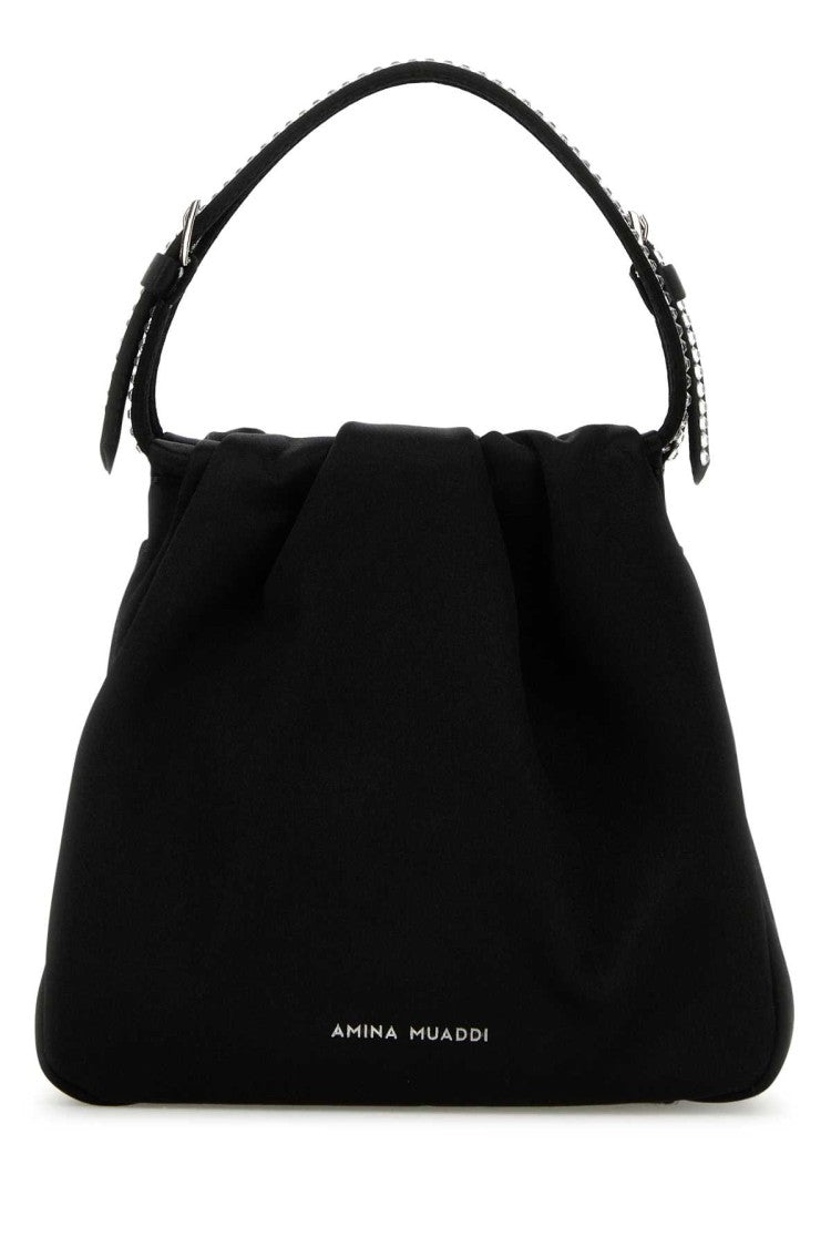 Amina Muaddi Black Satin Vittoria Crystal Handbag