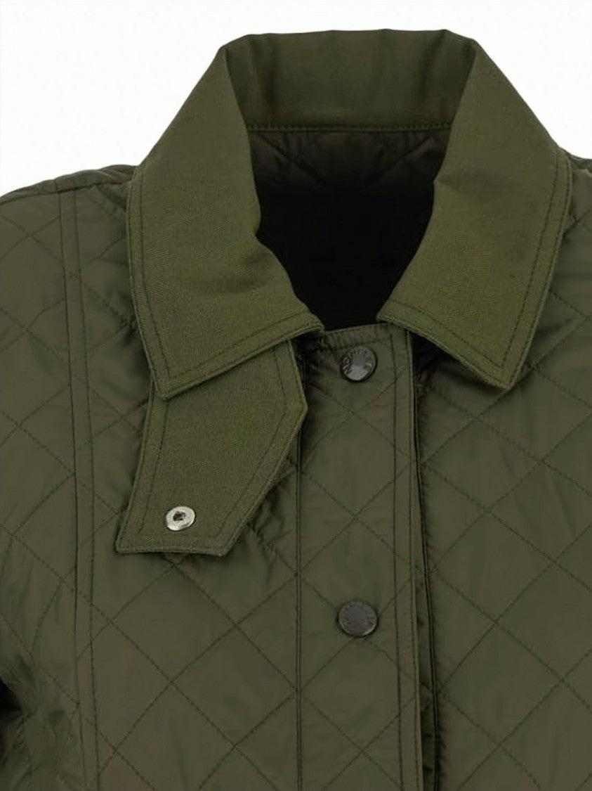 Moncler Quilted Green Moncler Jacket With Structured Collar And Snap Closure
