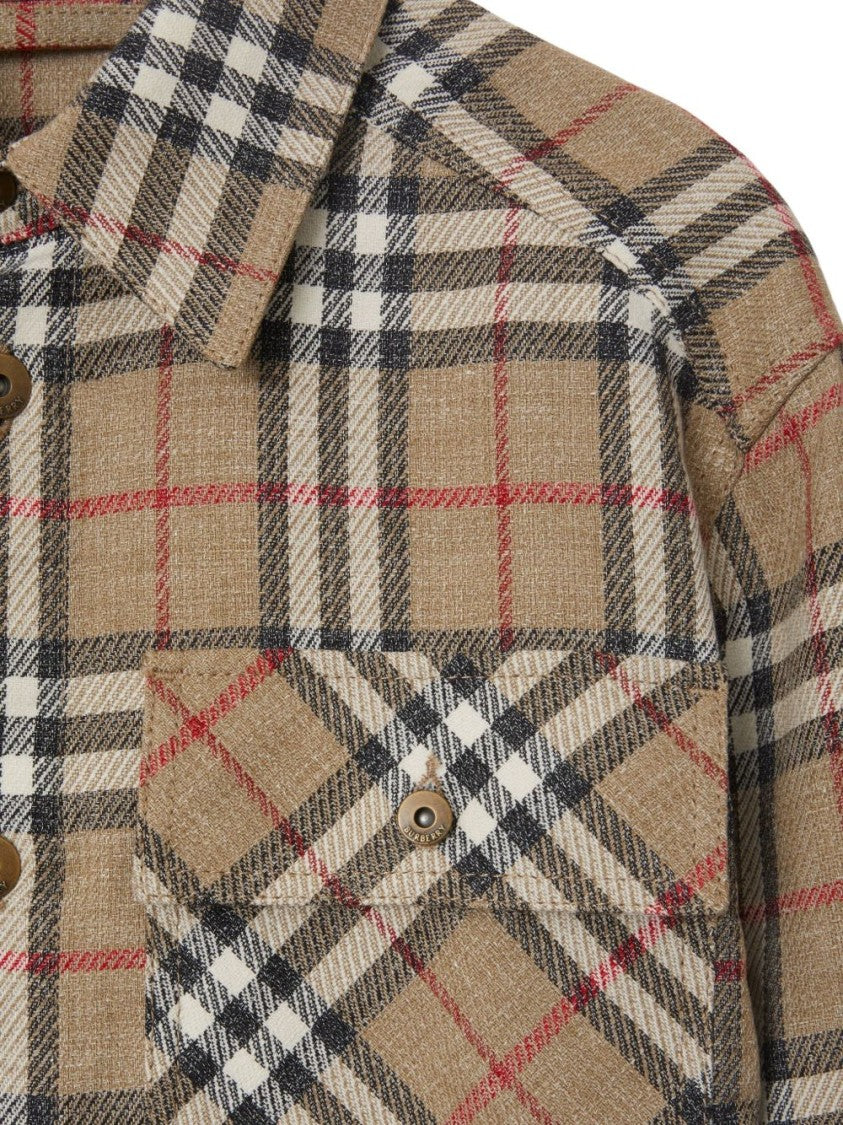 Burberry Beige Checked Shirt With Classic Collar