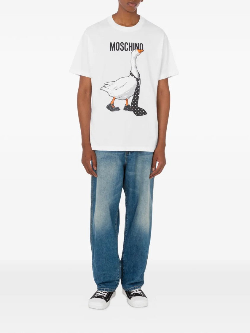 Moschino Graphic Goose Print T-Shirt With Classic Crew Neckline