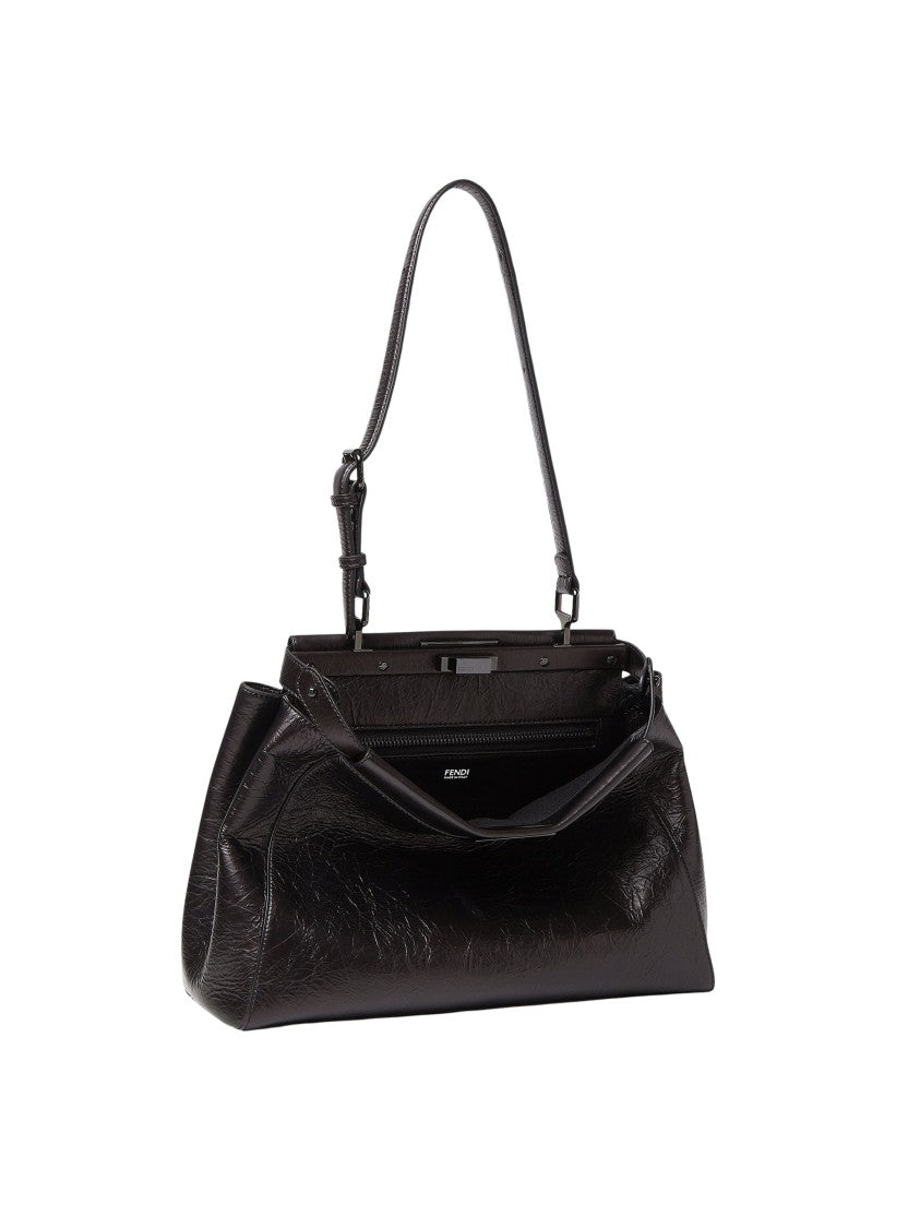 Fendi Black Medium Structured Front Opening Calfskin Shoulder Bag