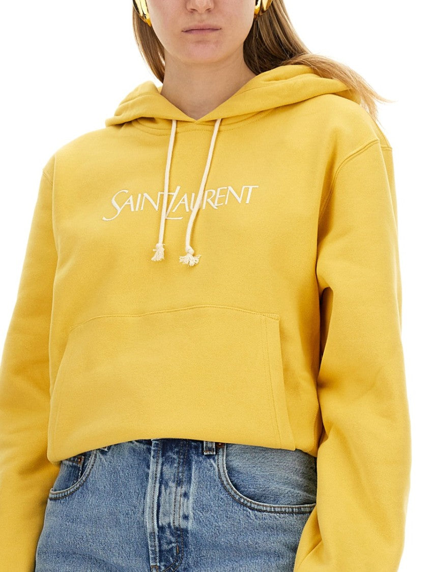 Saint Laurent Yellow Oversized Sweatshirt With Signature Logo