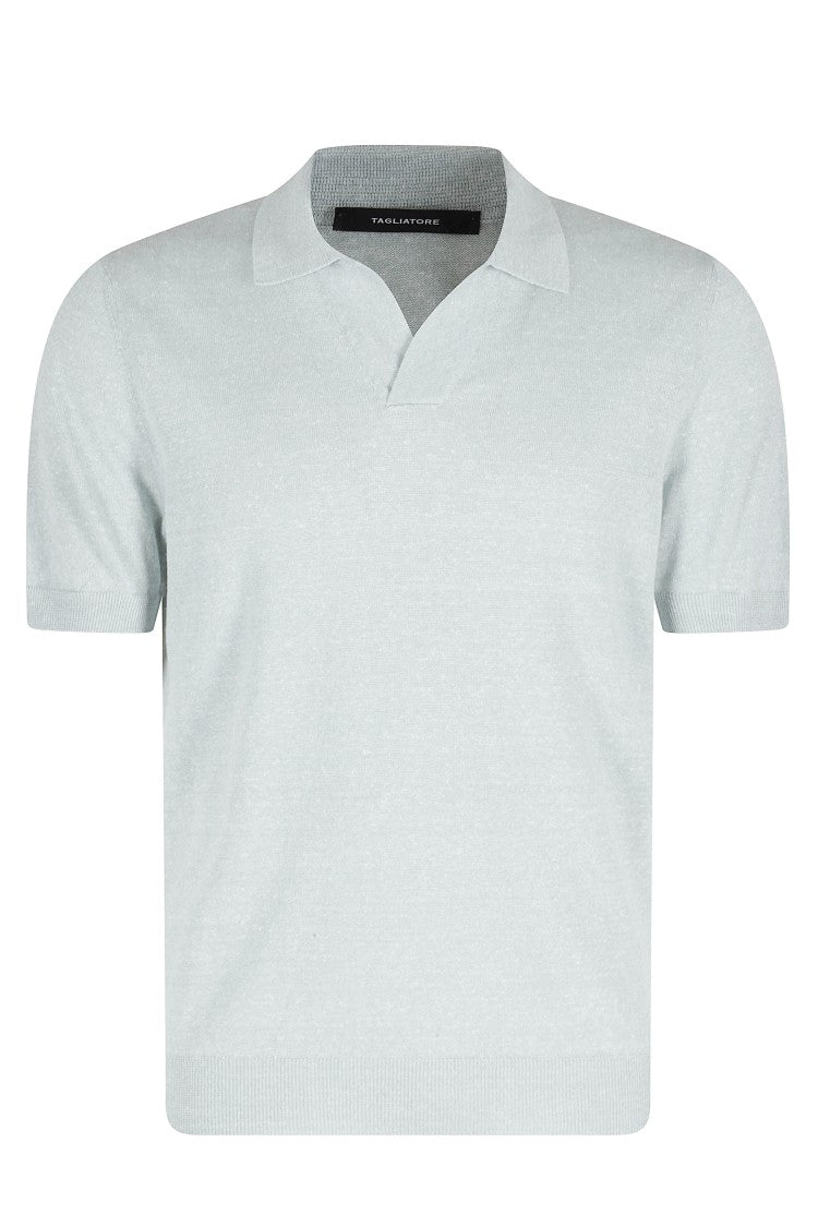 Tagliatore Mastic Keith Short Sleeve Ribbed Trim Linen-Blend Polo Shirt